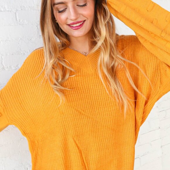 New Mustard V Neck Chunky Textured Bubble Sleeve Sweater 3x - Picture 7 of 8